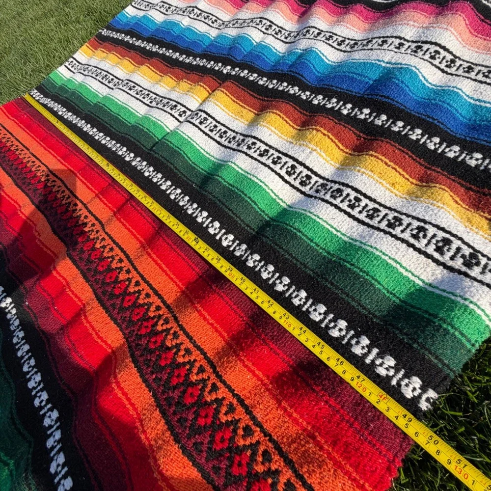 Mexican Serape Blanket Rainbow Stripe Falsa Throw Picnic Yoga Rug 51x87